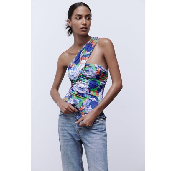 NWT - Zara Floral Asymmetrical Bodysuit - Picture 6 of 9